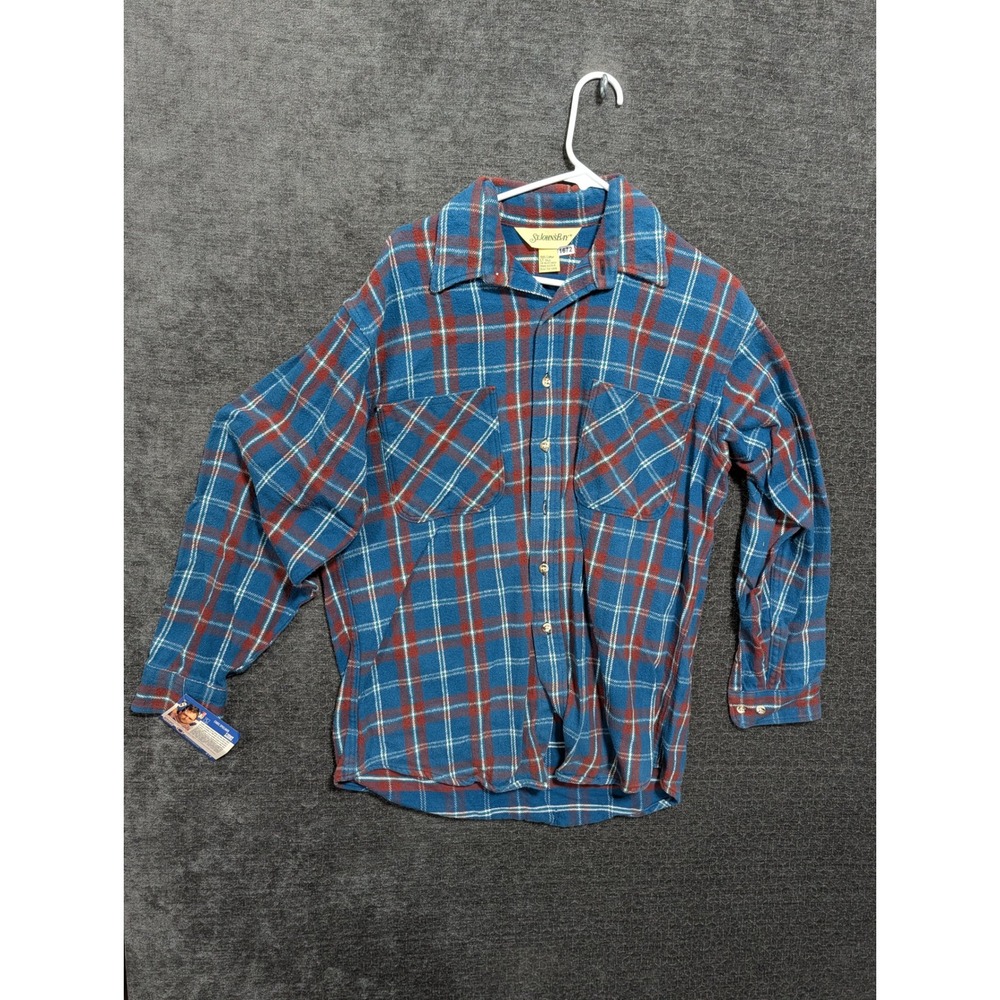 St Johns Bay Mens LT Tall Blue Red Plaid Flannel Button Down Shirt Cotton USA